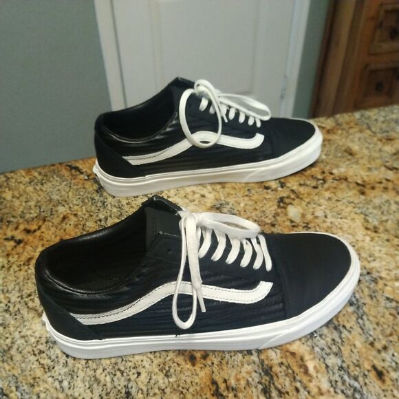 Rare Ribbed Vans Mens Black 500714 Lace Up Low Top Leather Shoes M 7 W 8.5 - Picture 3 of 12